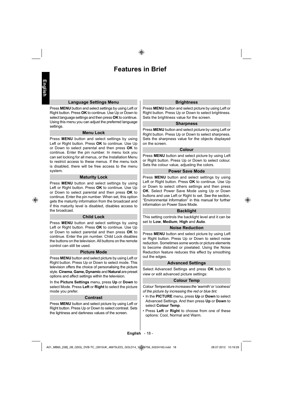 Features in brief | Toshiba BL712 User Manual | Page 19 / 33