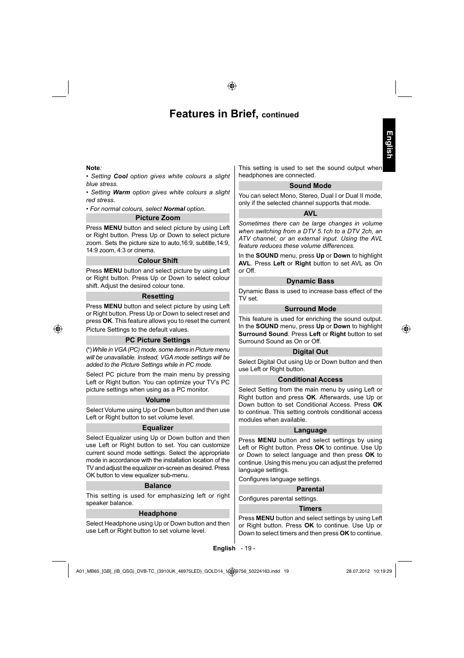 Features in brief | Toshiba BL712 User Manual | Page 20 / 33