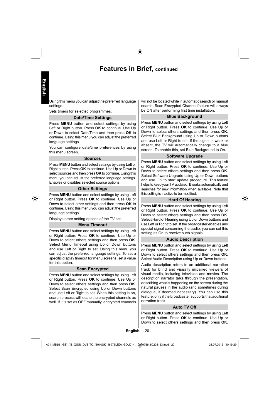 Features in brief | Toshiba BL712 User Manual | Page 21 / 33