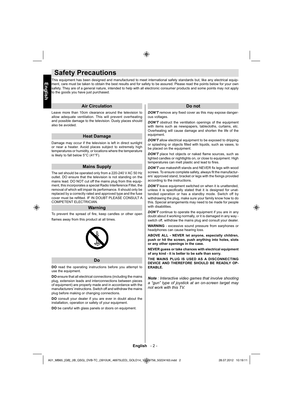 Safety precautions, English | Toshiba BL712 User Manual | Page 3 / 33