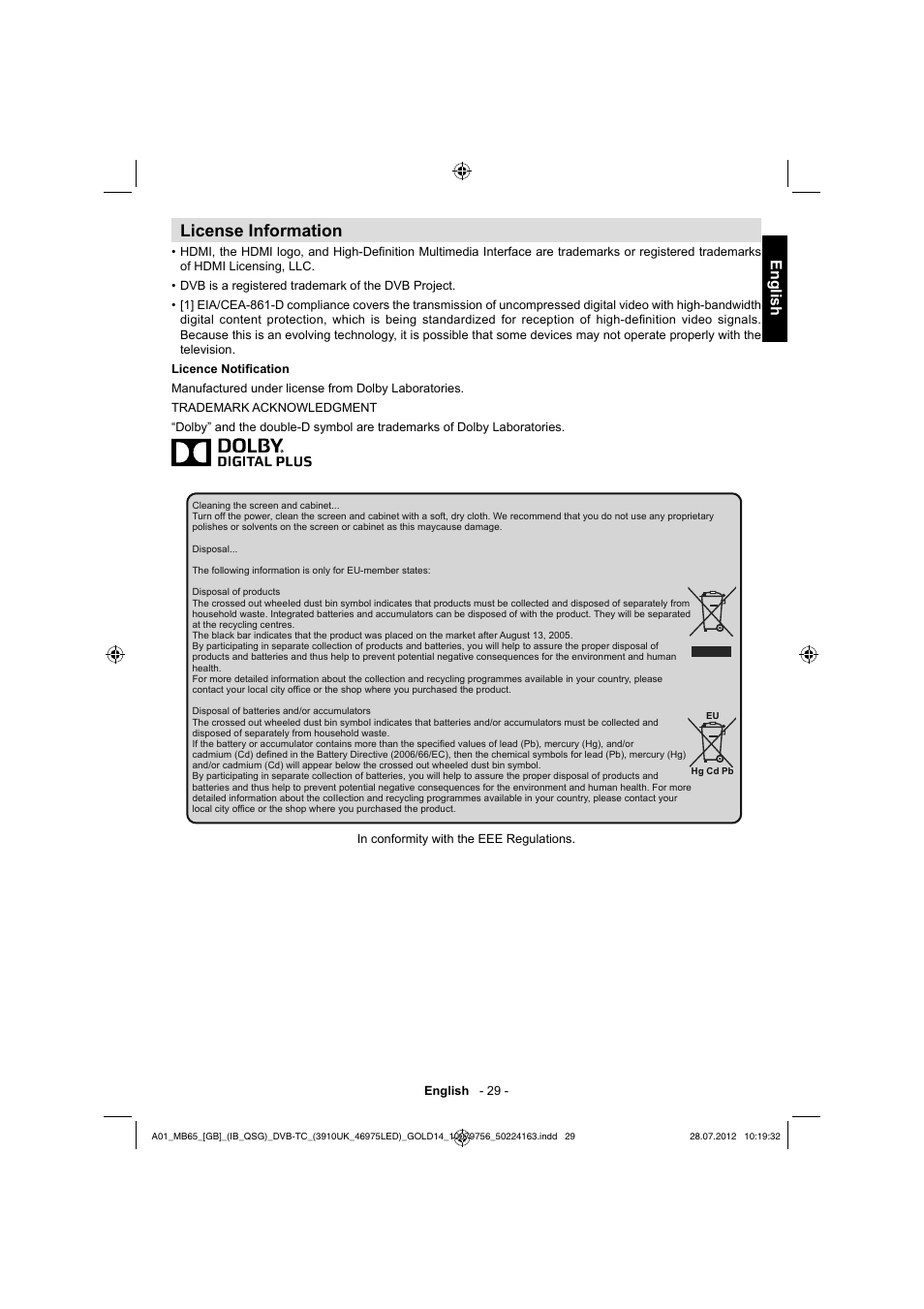 License information, English | Toshiba BL712 User Manual | Page 30 / 33