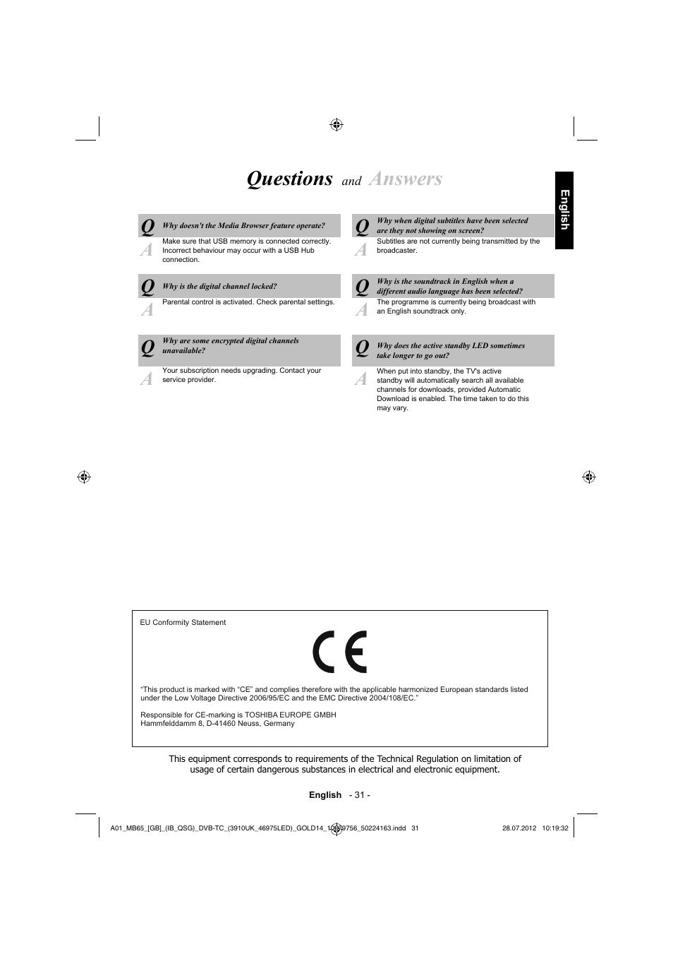 Questions, Answers | Toshiba BL712 User Manual | Page 32 / 33