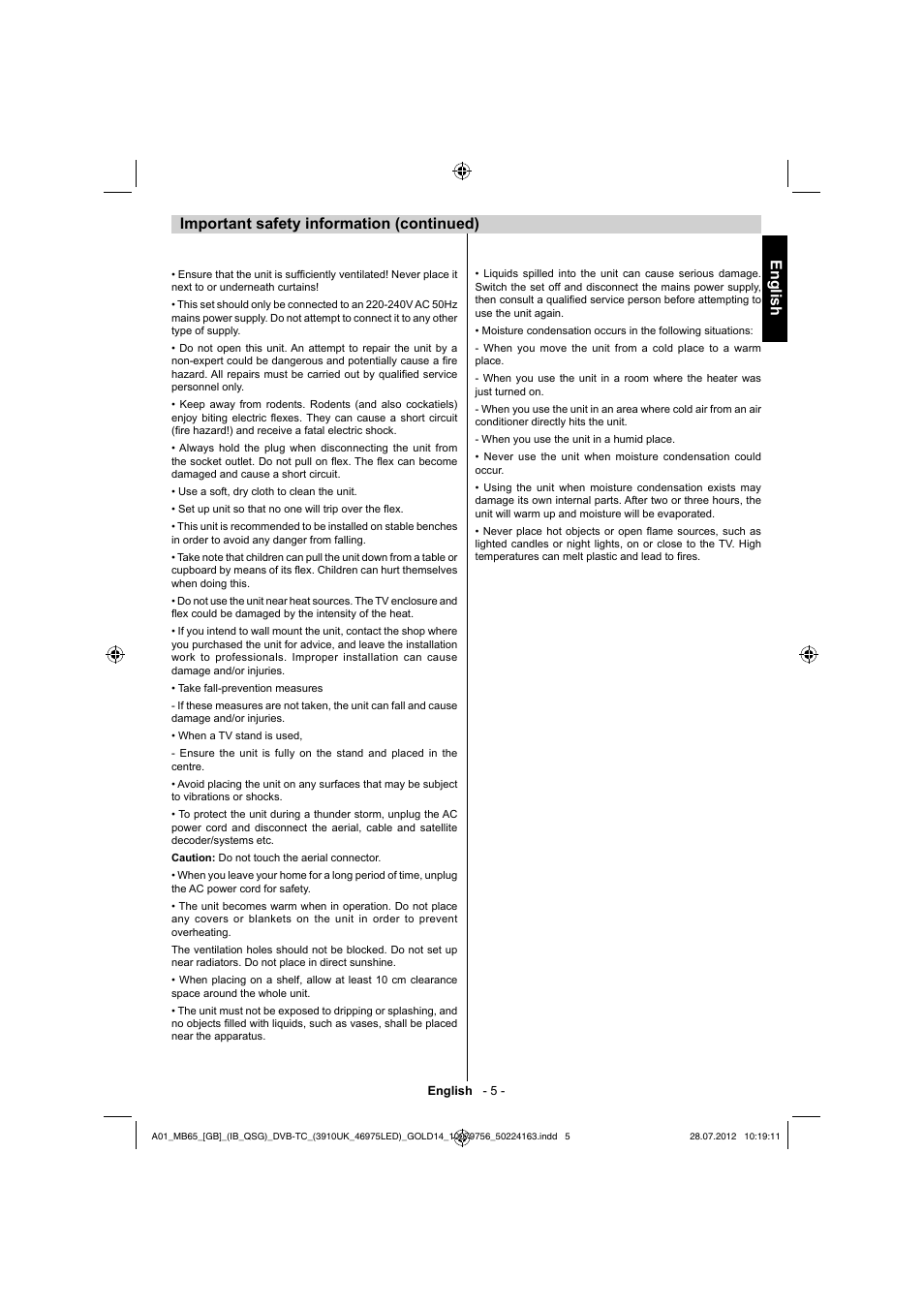 English, Important safety information (continued) | Toshiba BL712 User Manual | Page 6 / 33