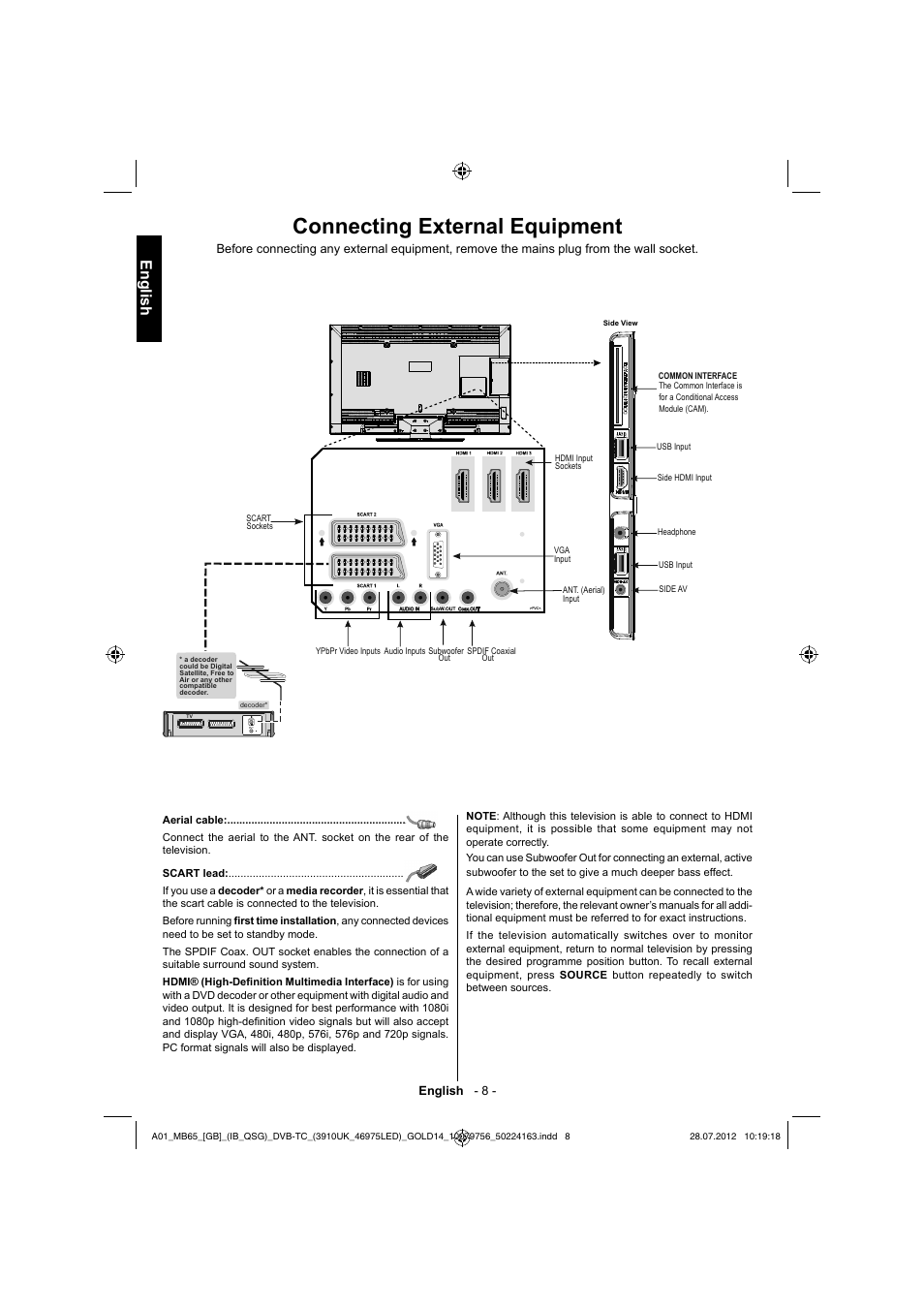 Connecting external equipment, English | Toshiba BL712 User Manual | Page 9 / 33