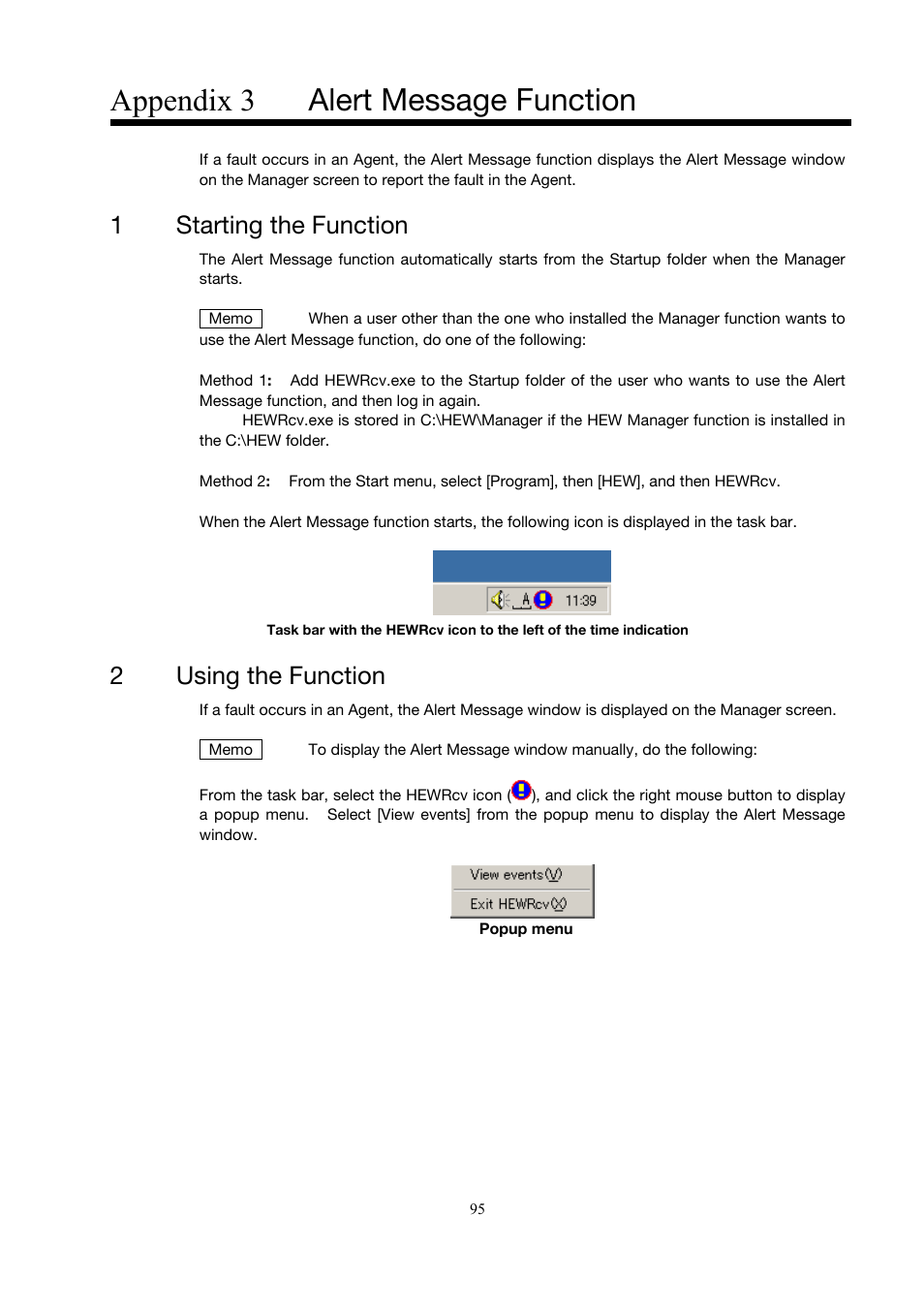 Appendix 3, Alert message function, Starting the function | Using the function, Appendix 3 alert message function, 1starting the function, 2using the function | Toshiba Magnia Z500 User Manual | Page 105 / 146