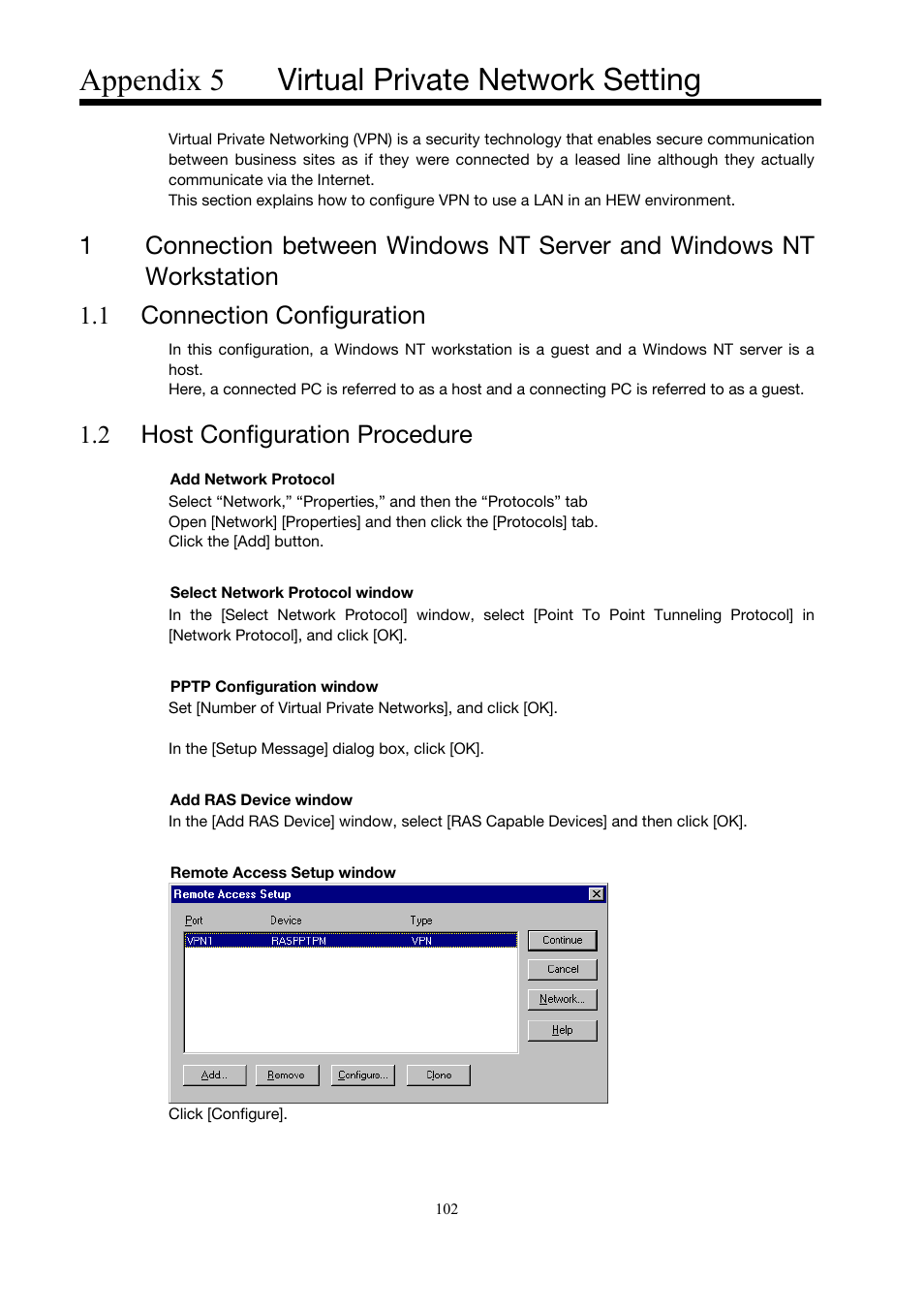 Appendix 5, Virtual private network setting, Appendix 5 virtual private network setting | 2 host configuration procedure | Toshiba Magnia Z500 User Manual | Page 112 / 146