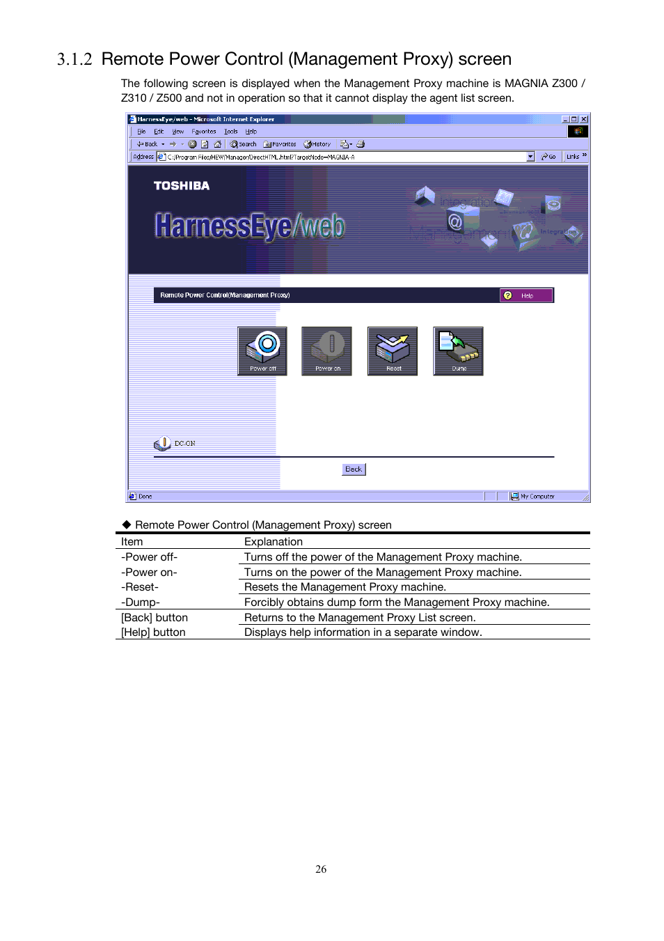 Remote power control (management proxy) screen, 2 remote power control (management proxy) screen | Toshiba Magnia Z500 User Manual | Page 36 / 146