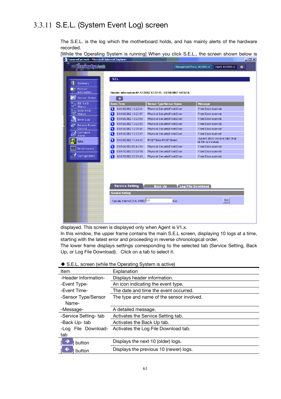 S.e.l. (system event log) screen, 11 s.e.l. (system event log) screen), 11 s.e.l. (system event log) screen | Toshiba Magnia Z500 User Manual | Page 71 / 146