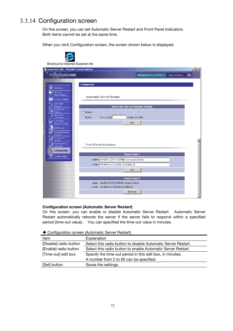 Configuration screen, 14 configuration screen), 14 configuration screen | Toshiba Magnia Z500 User Manual | Page 82 / 146