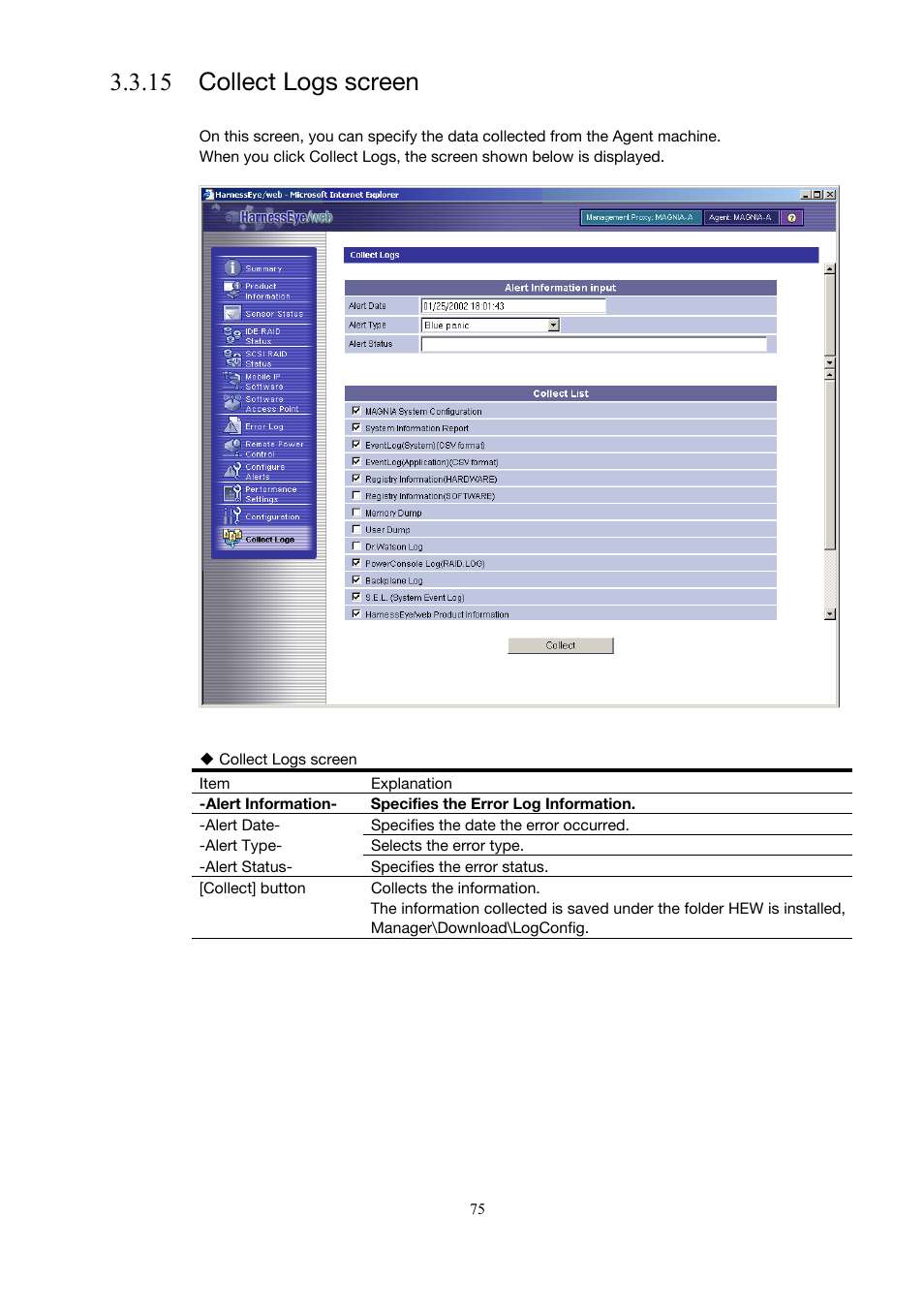 Collect logs screen, 15 collect logs screen), 15 collect logs screen | Toshiba Magnia Z500 User Manual | Page 85 / 146