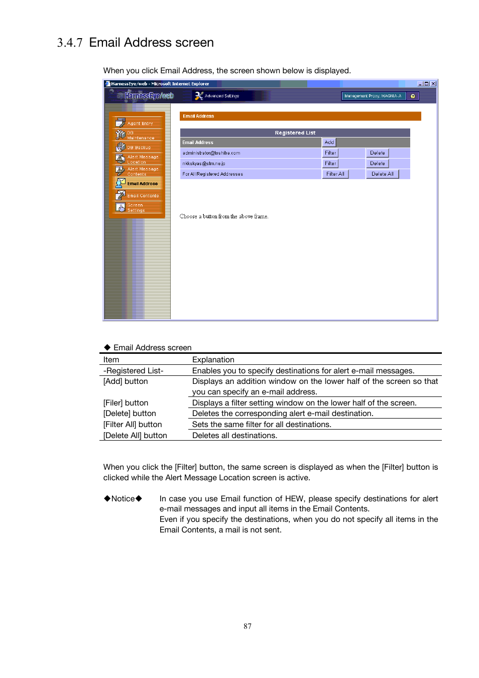 Email address screen, 7 email address screen), 7 email address screen | Toshiba Magnia Z500 User Manual | Page 97 / 146