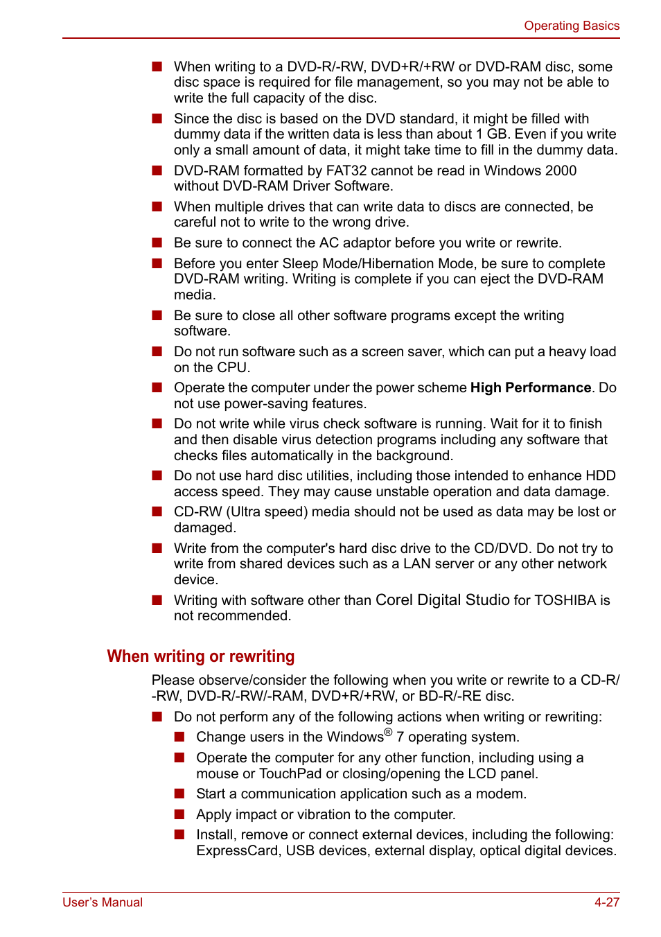 When writing or rewriting | Toshiba Qosmio X500 User Manual | Page 101 / 204