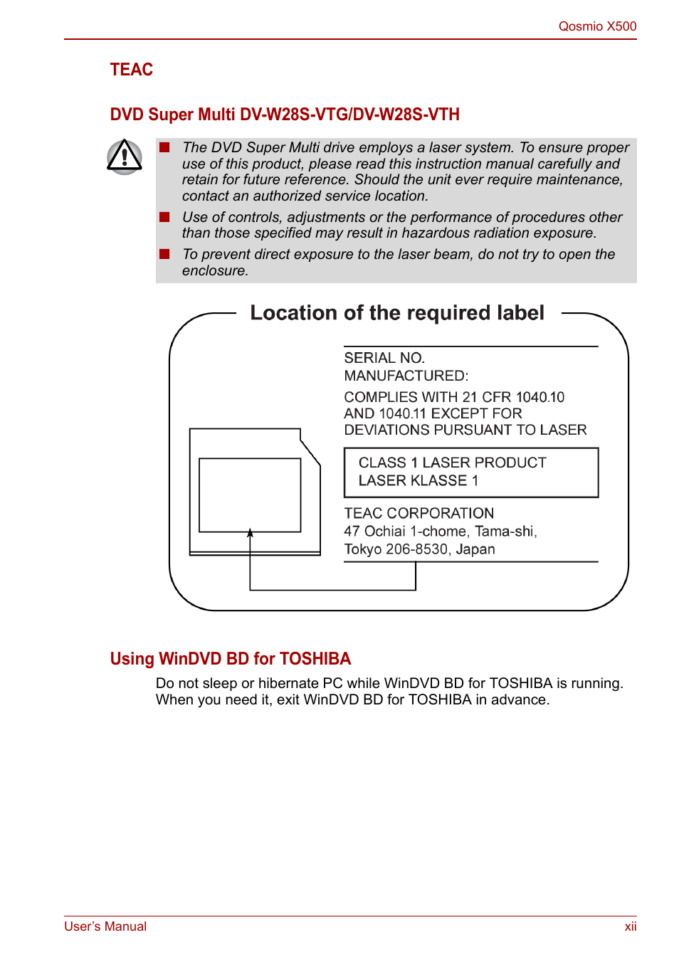 Toshiba Qosmio X500 User Manual | Page 12 / 204