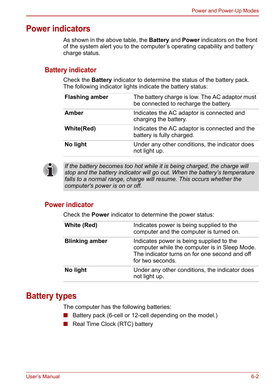 Power indicators, Battery types, Power indicators -2 battery types -2 | Battery indicator, Power indicator | Toshiba Qosmio X500 User Manual | Page 123 / 204