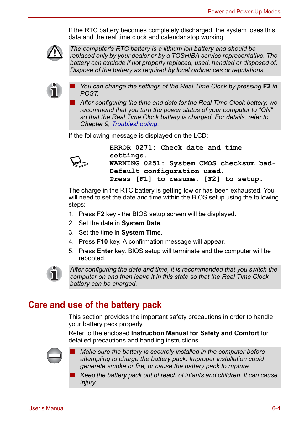 Care and use of the battery pack, Care and use of the battery pack -4 | Toshiba Qosmio X500 User Manual | Page 125 / 204