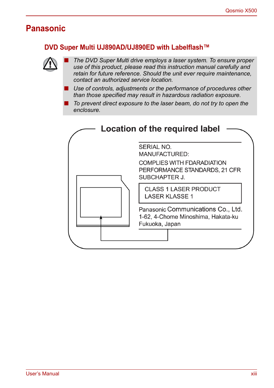 Panasonic | Toshiba Qosmio X500 User Manual | Page 13 / 204