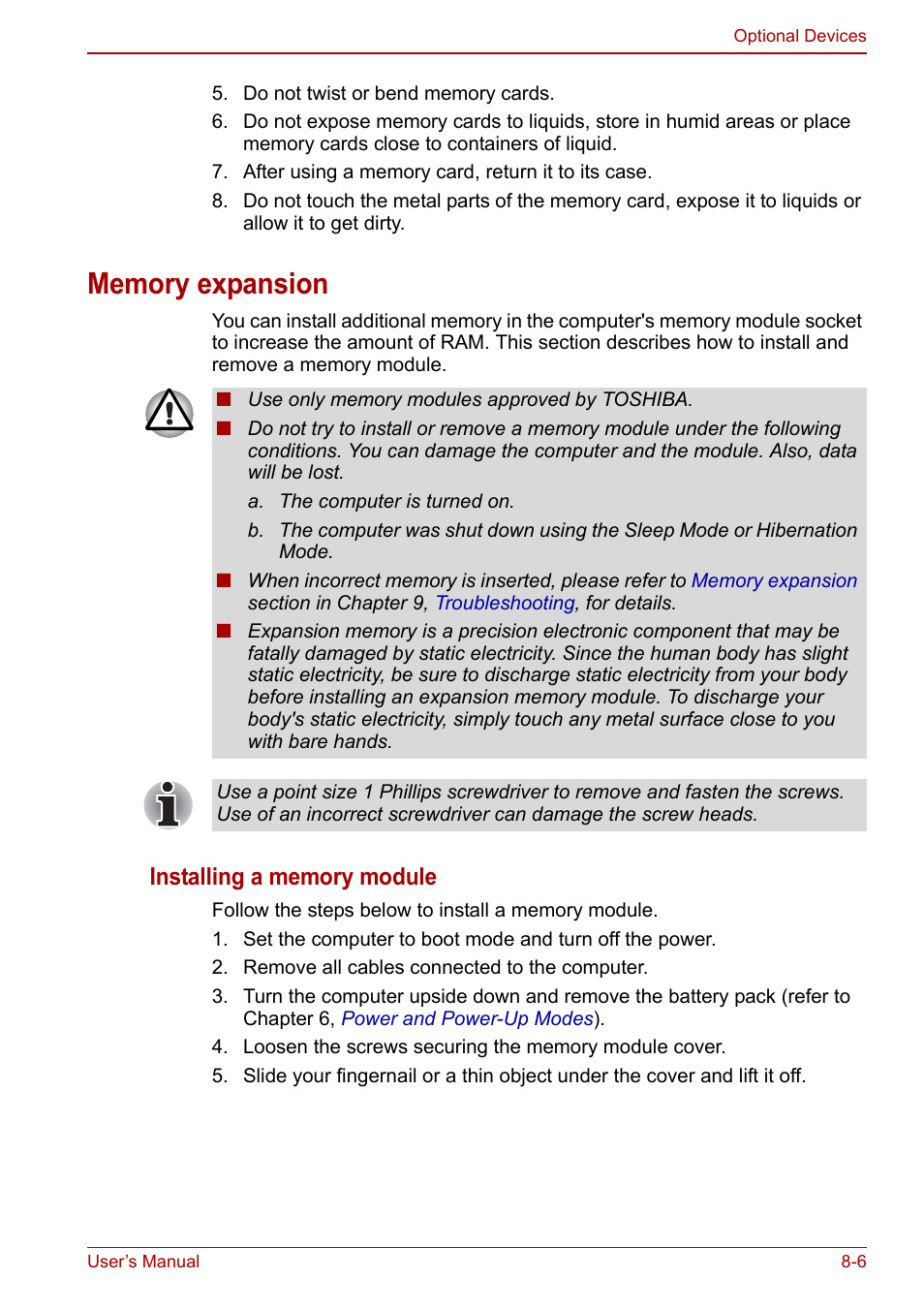 Memory expansion, Memory expansion -6, Section in chapter | Toshiba Qosmio X500 User Manual | Page 143 / 204