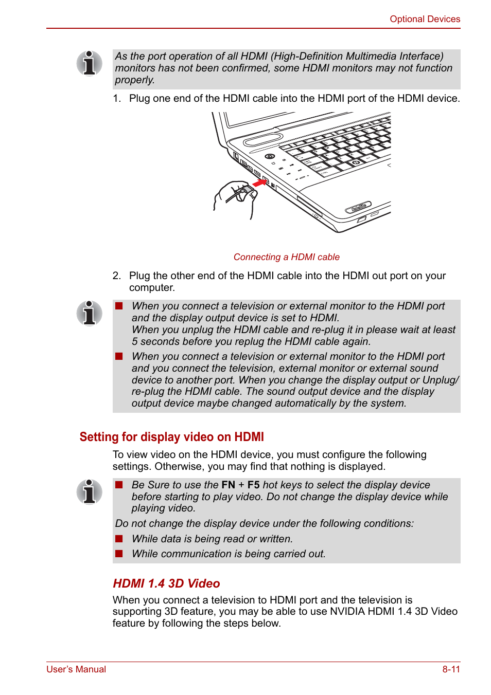 Setting for display video on hdmi, Hdmi 1.4 3d video | Toshiba Qosmio X500 User Manual | Page 148 / 204