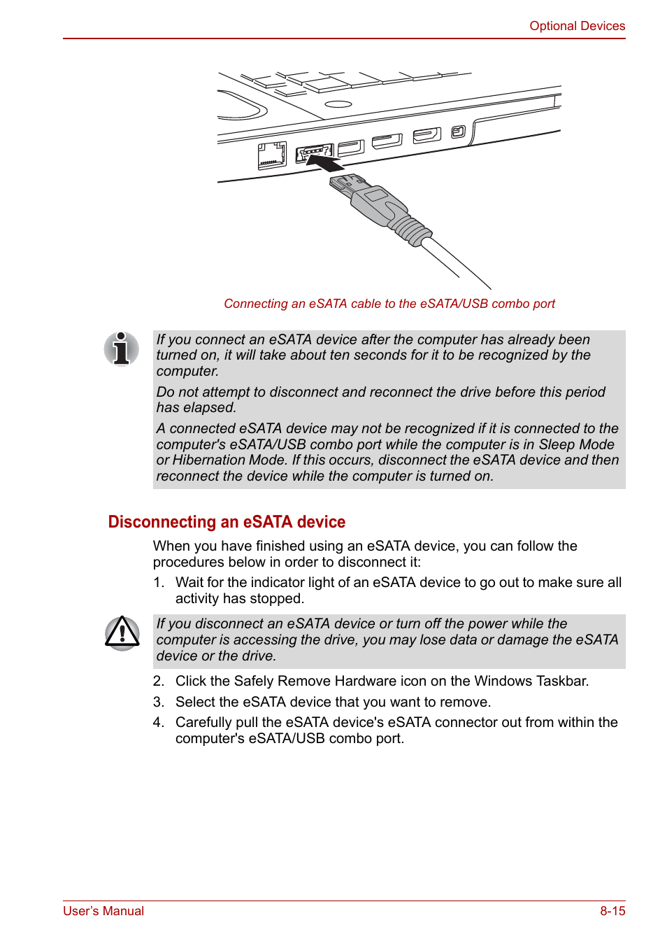 Disconnecting an esata device | Toshiba Qosmio X500 User Manual | Page 152 / 204