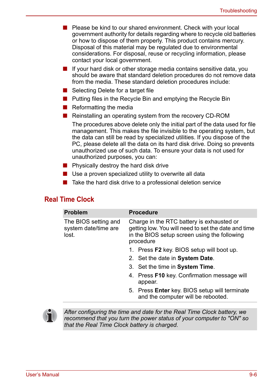 Real time clock | Toshiba Qosmio X500 User Manual | Page 159 / 204