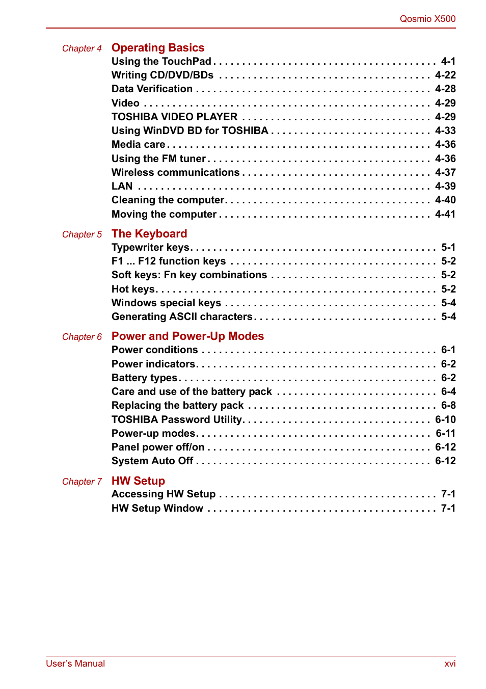 Toshiba Qosmio X500 User Manual | Page 16 / 204