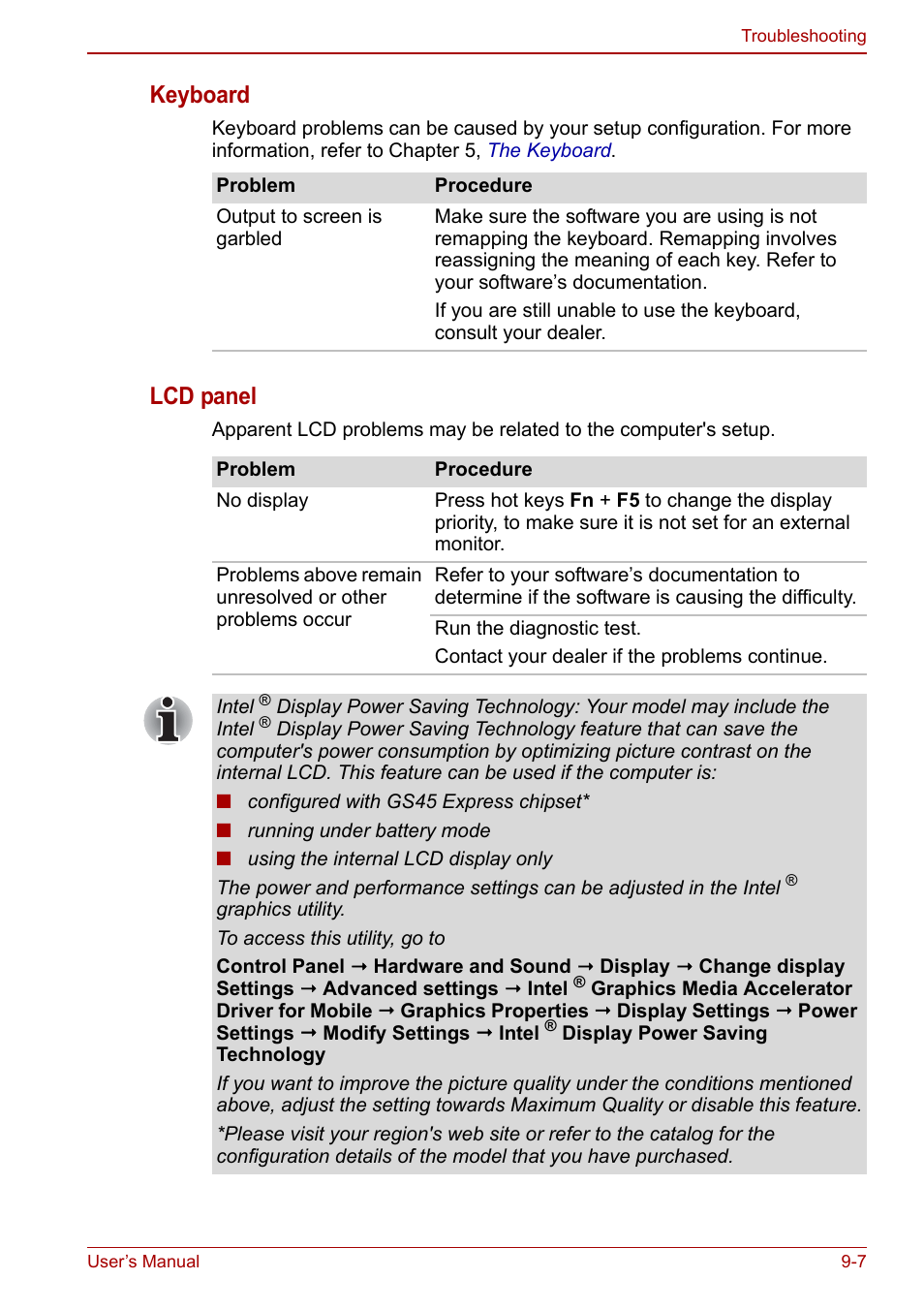 Keyboard, Lcd panel | Toshiba Qosmio X500 User Manual | Page 160 / 204