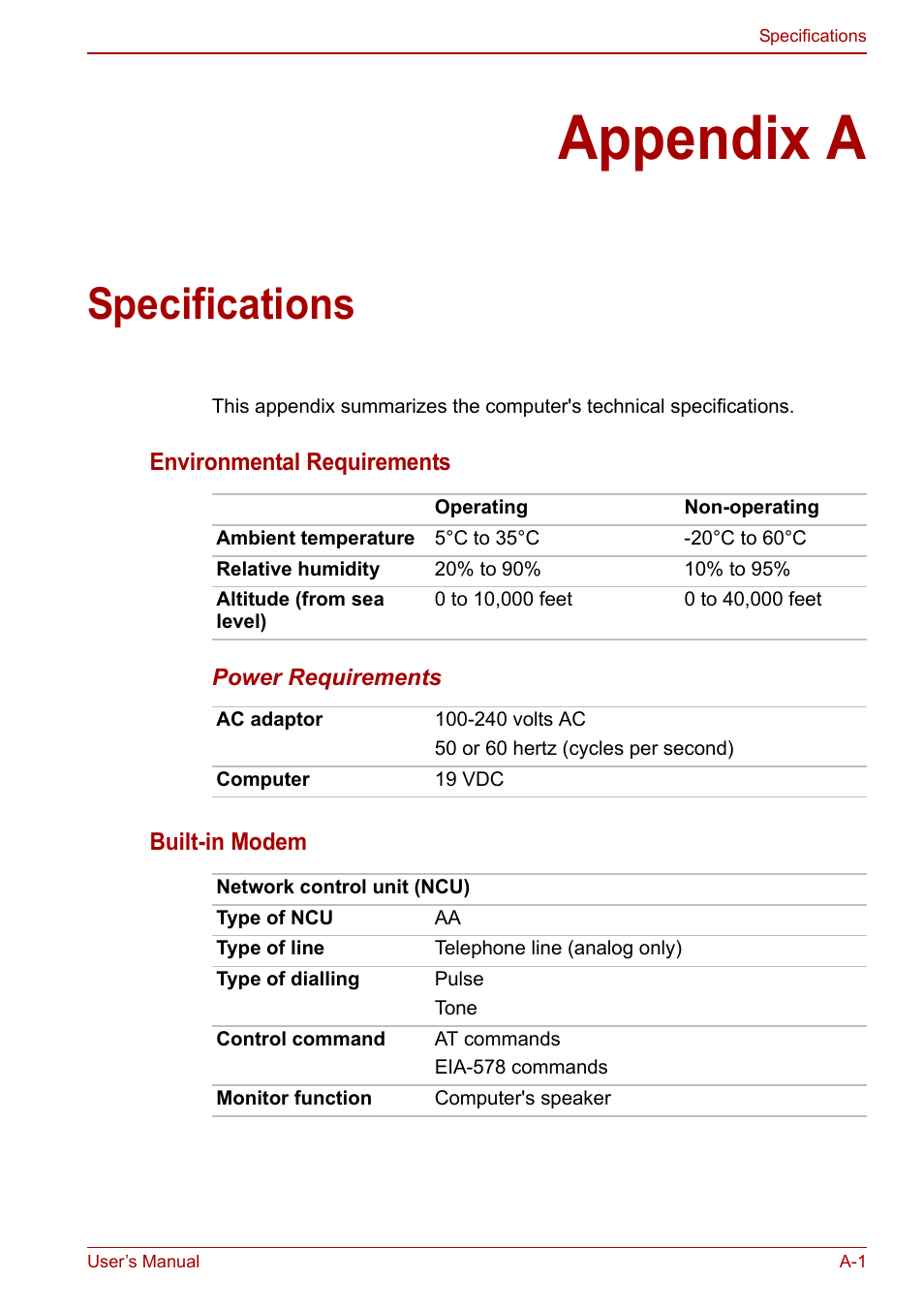 Appendix a: specifications, Appendix a, Specifications | Appendices | Toshiba Qosmio X500 User Manual | Page 171 / 204