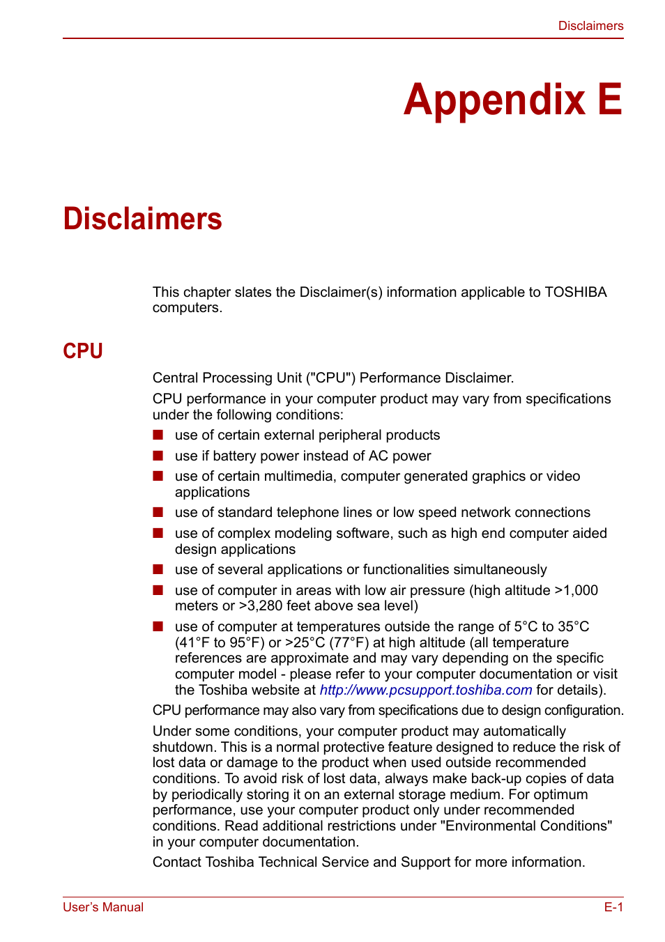 Appendix e: disclaimers, Appendix e, Disclaimers | Toshiba Qosmio X500 User Manual | Page 179 / 204