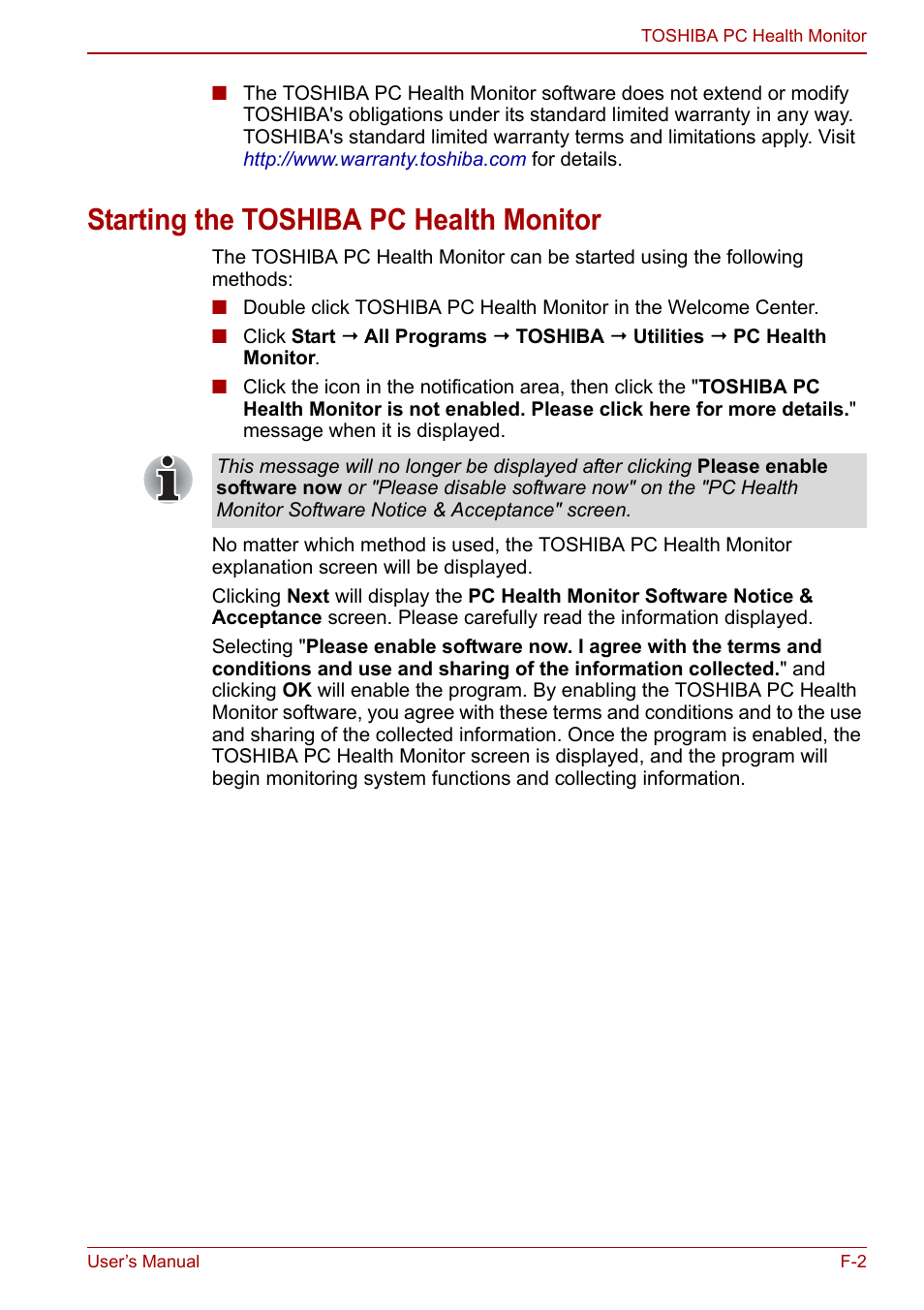 Starting the toshiba pc health monitor | Toshiba Qosmio X500 User Manual | Page 184 / 204