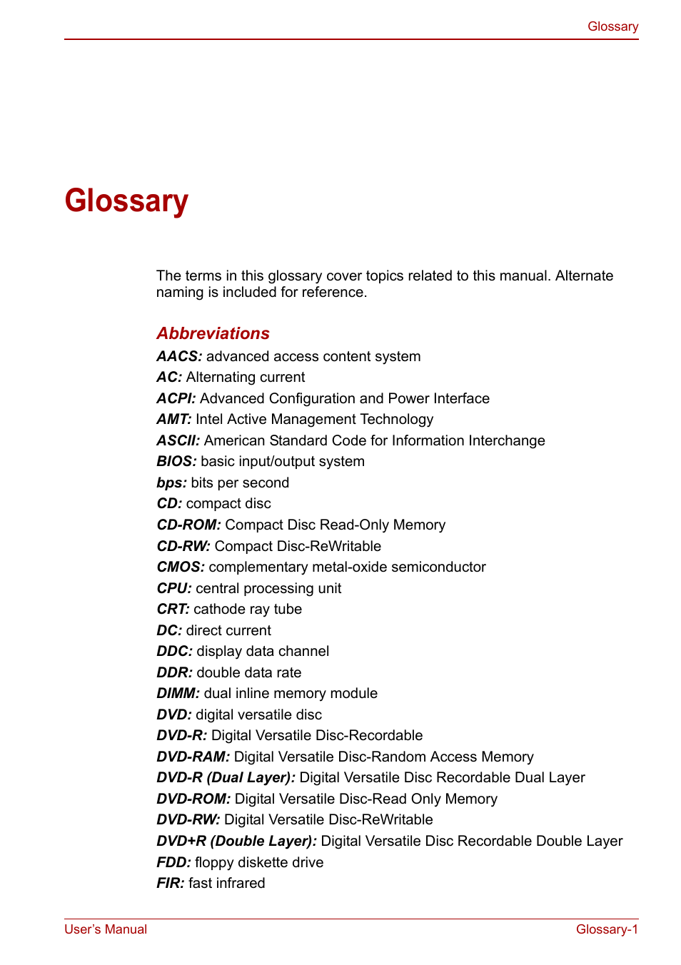 Glossary | Toshiba Qosmio X500 User Manual | Page 187 / 204