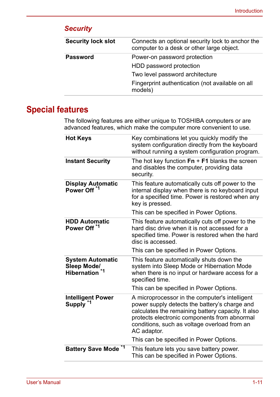 Special features, Special features -11 | Toshiba Qosmio X500 User Manual | Page 34 / 204