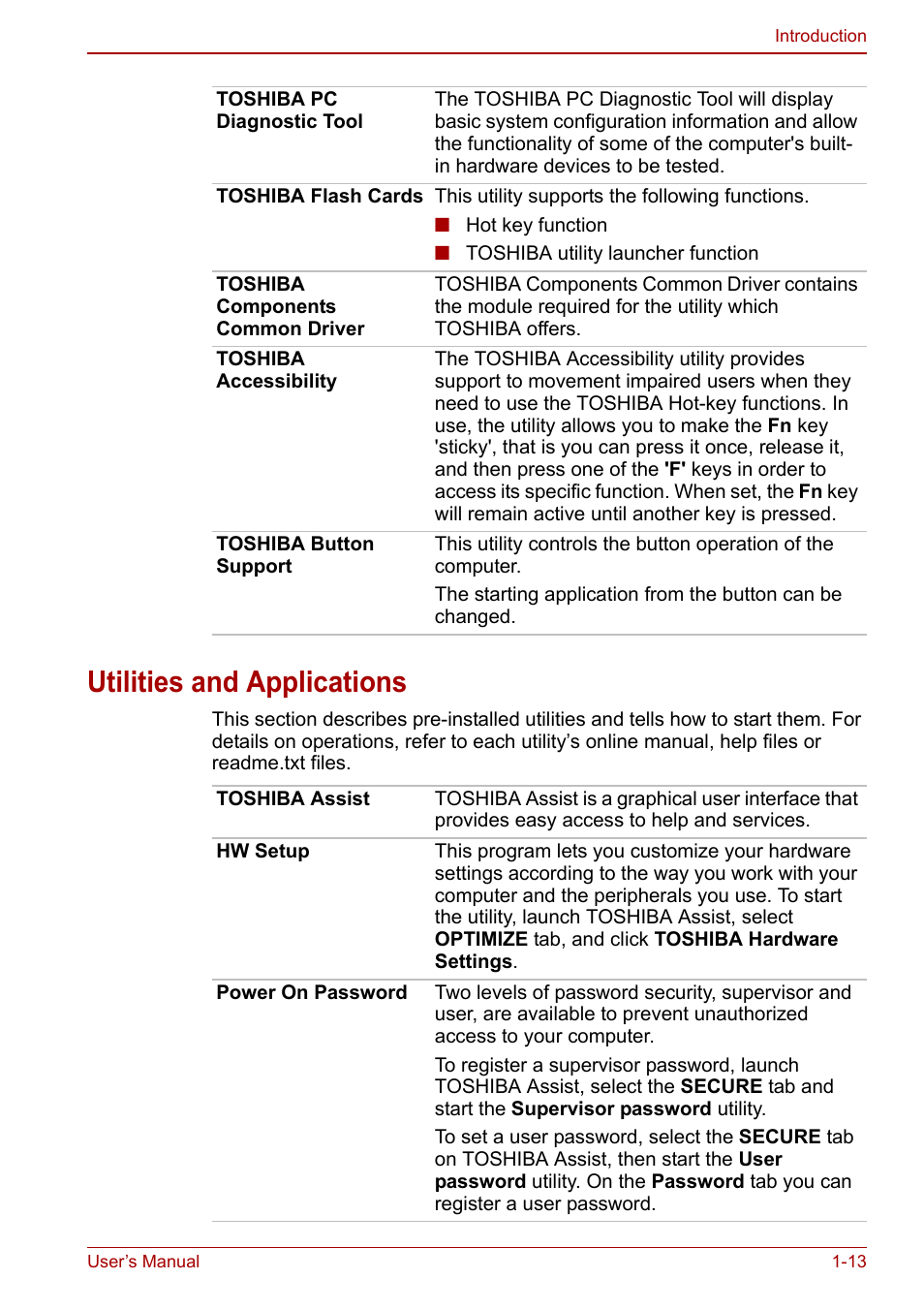 Utilities and applications, Utilities and applications -13 | Toshiba Qosmio X500 User Manual | Page 36 / 204