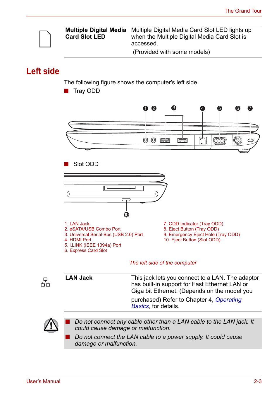 Left side, Left side -3 | Toshiba Qosmio X500 User Manual | Page 42 / 204