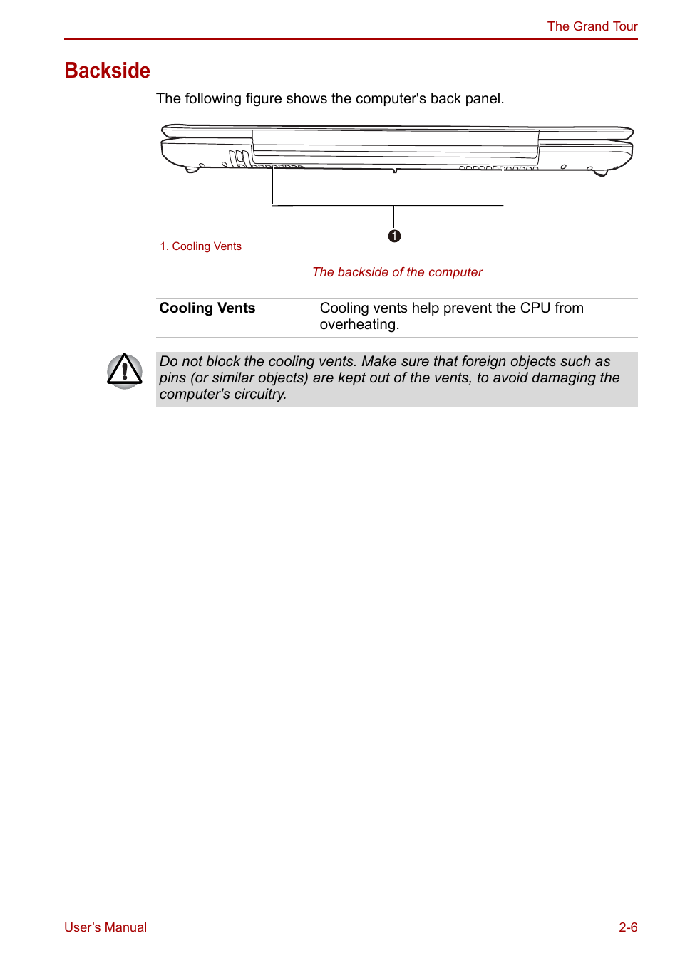 Backside, Backside -6 | Toshiba Qosmio X500 User Manual | Page 45 / 204