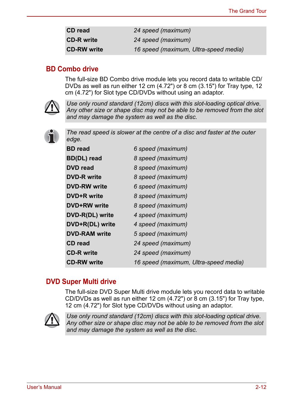 Bd combo drive, Dvd super multi drive | Toshiba Qosmio X500 User Manual | Page 51 / 204