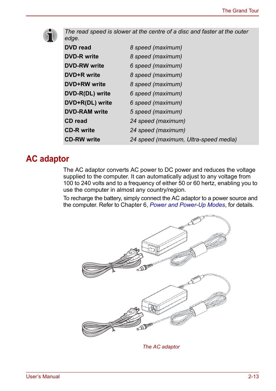 Ac adaptor, Ac adaptor -13 | Toshiba Qosmio X500 User Manual | Page 52 / 204