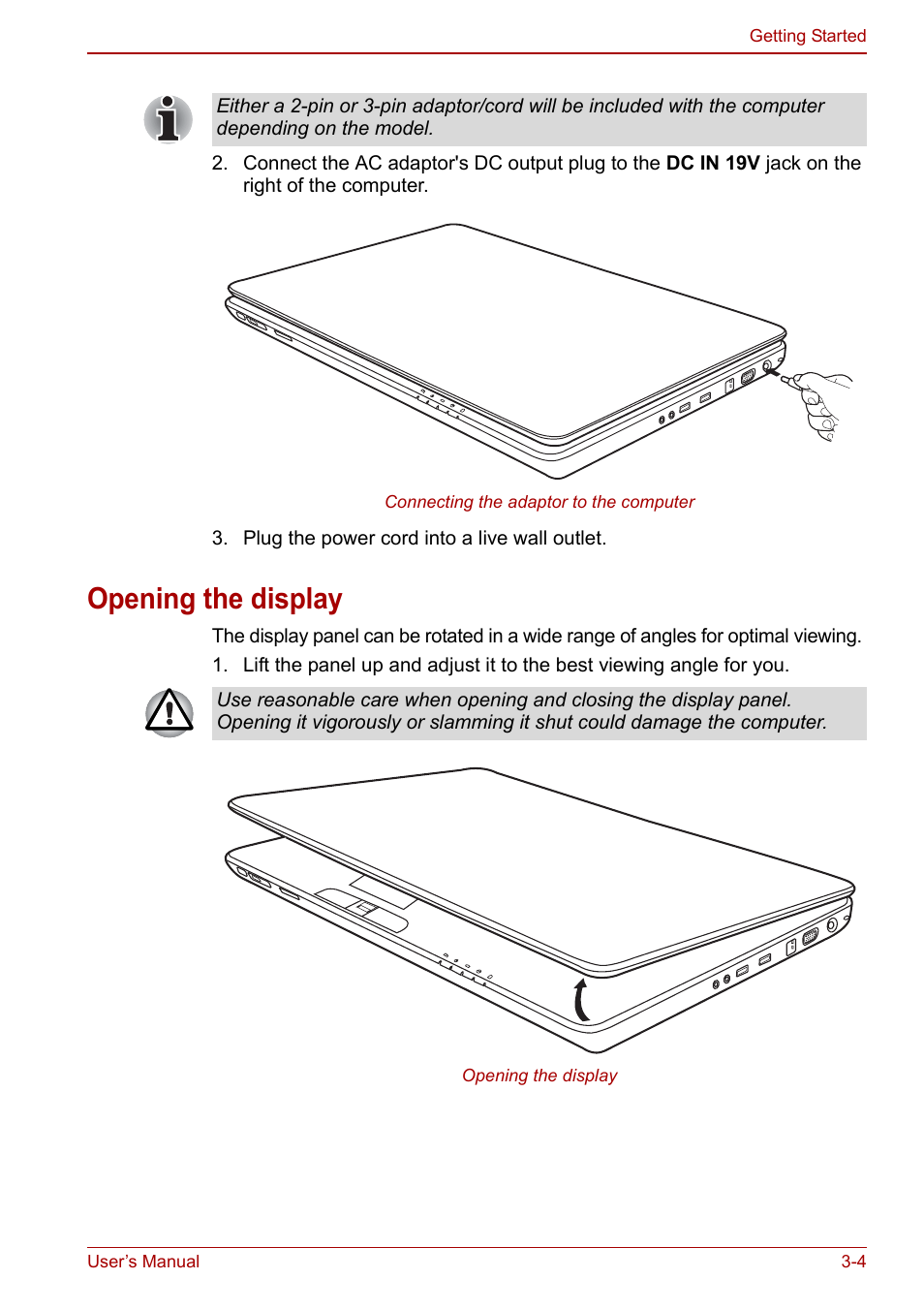 Opening the display, Opening the display -4 | Toshiba Qosmio X500 User Manual | Page 64 / 204