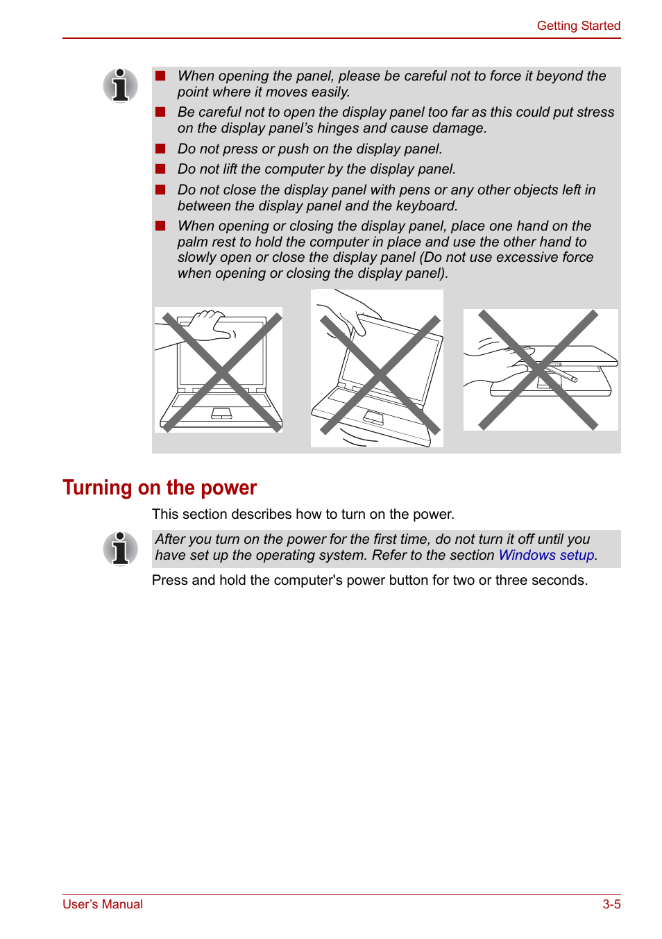 Turning on the power, Turning on the power -5 | Toshiba Qosmio X500 User Manual | Page 65 / 204