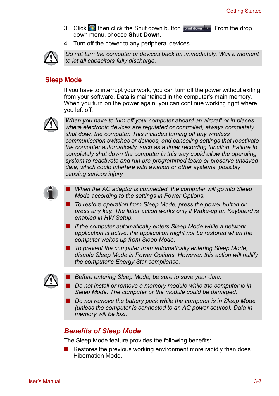 Sleep mode | Toshiba Qosmio X500 User Manual | Page 67 / 204