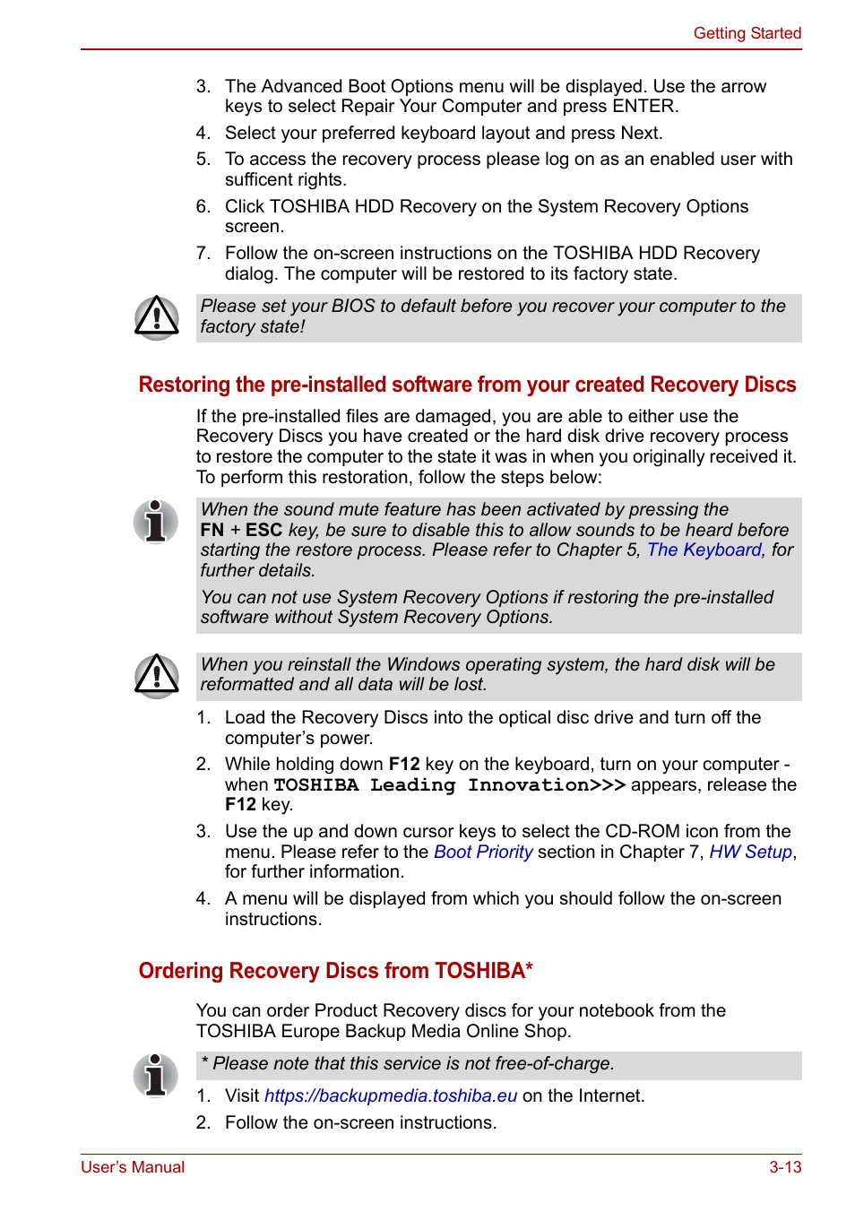 Ordering recovery discs from toshiba | Toshiba Qosmio X500 User Manual | Page 73 / 204