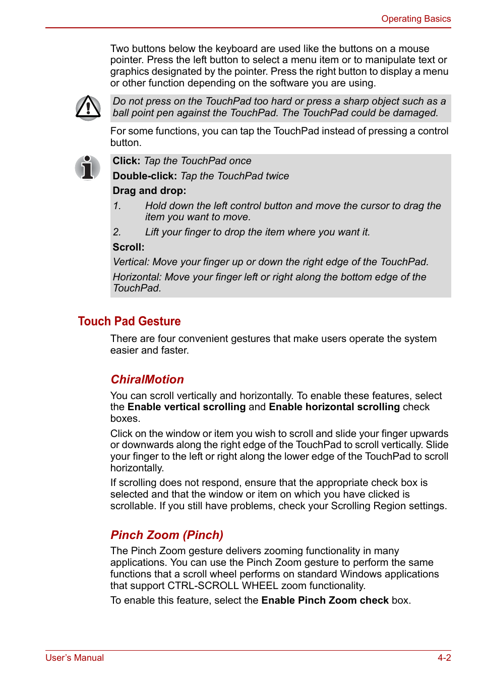 Touch pad gesture | Toshiba Qosmio X500 User Manual | Page 76 / 204