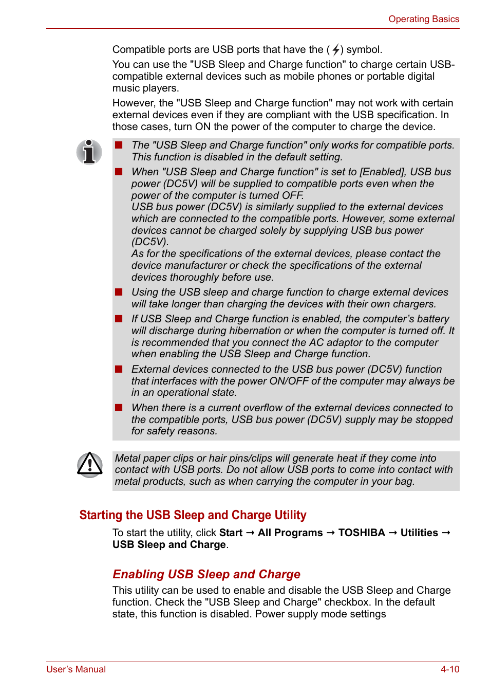 Starting the usb sleep and charge utility | Toshiba Qosmio X500 User Manual | Page 84 / 204