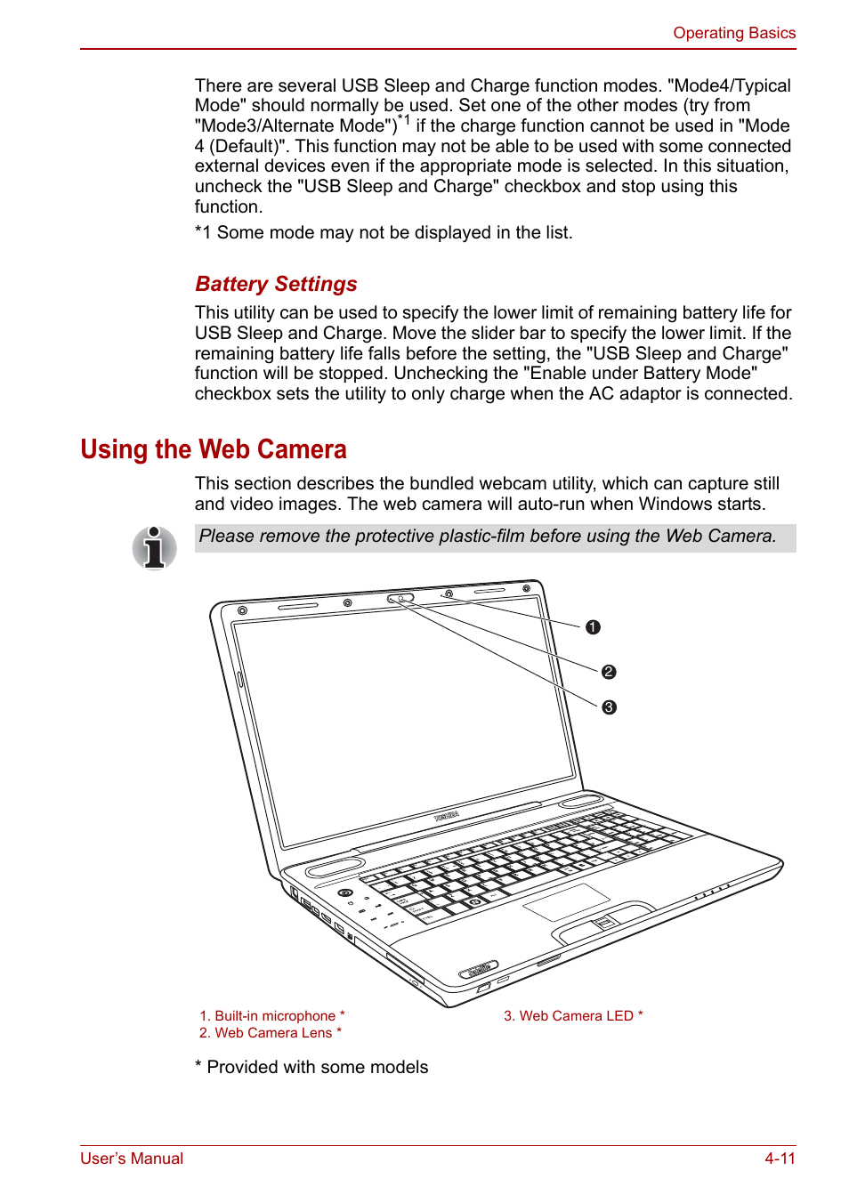 Using the web camera, Battery settings | Toshiba Qosmio X500 User Manual | Page 85 / 204