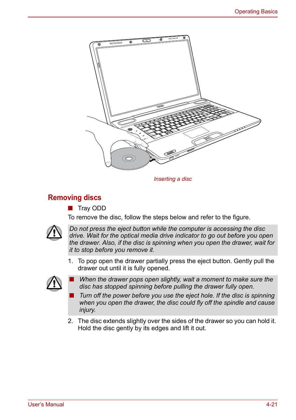 Removing discs | Toshiba Qosmio X500 User Manual | Page 95 / 204