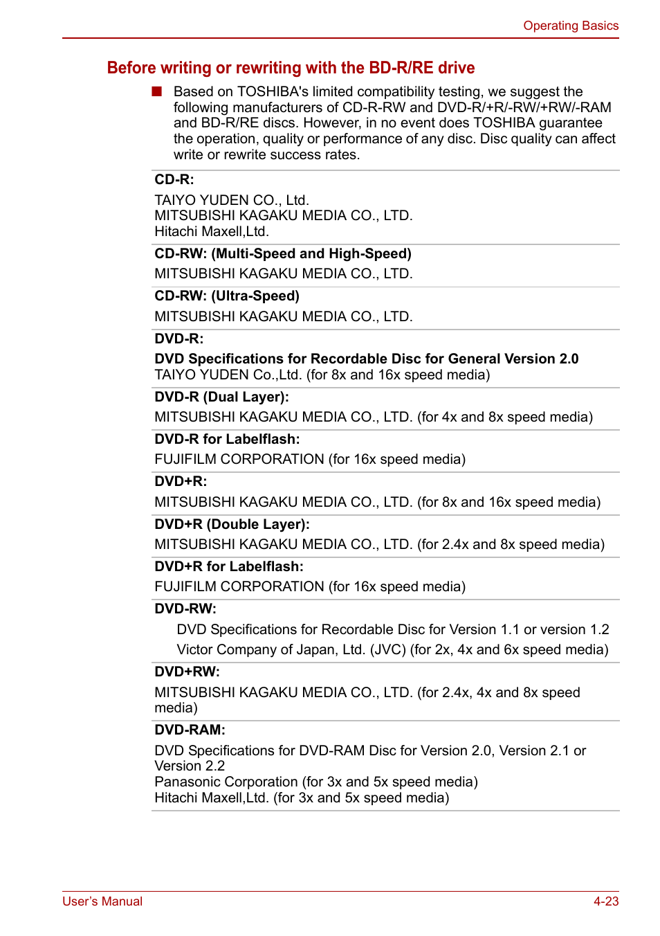 Before writing or rewriting with the bd-r/re drive | Toshiba Qosmio X500 User Manual | Page 97 / 204