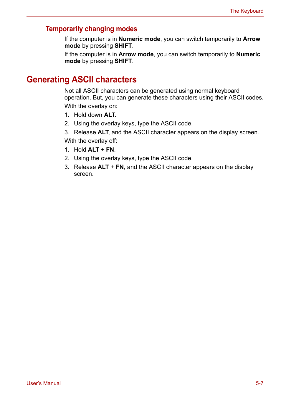 Generating ascii characters, Generating ascii characters -7 | Toshiba Satellite C640 User Manual | Page 105 / 169