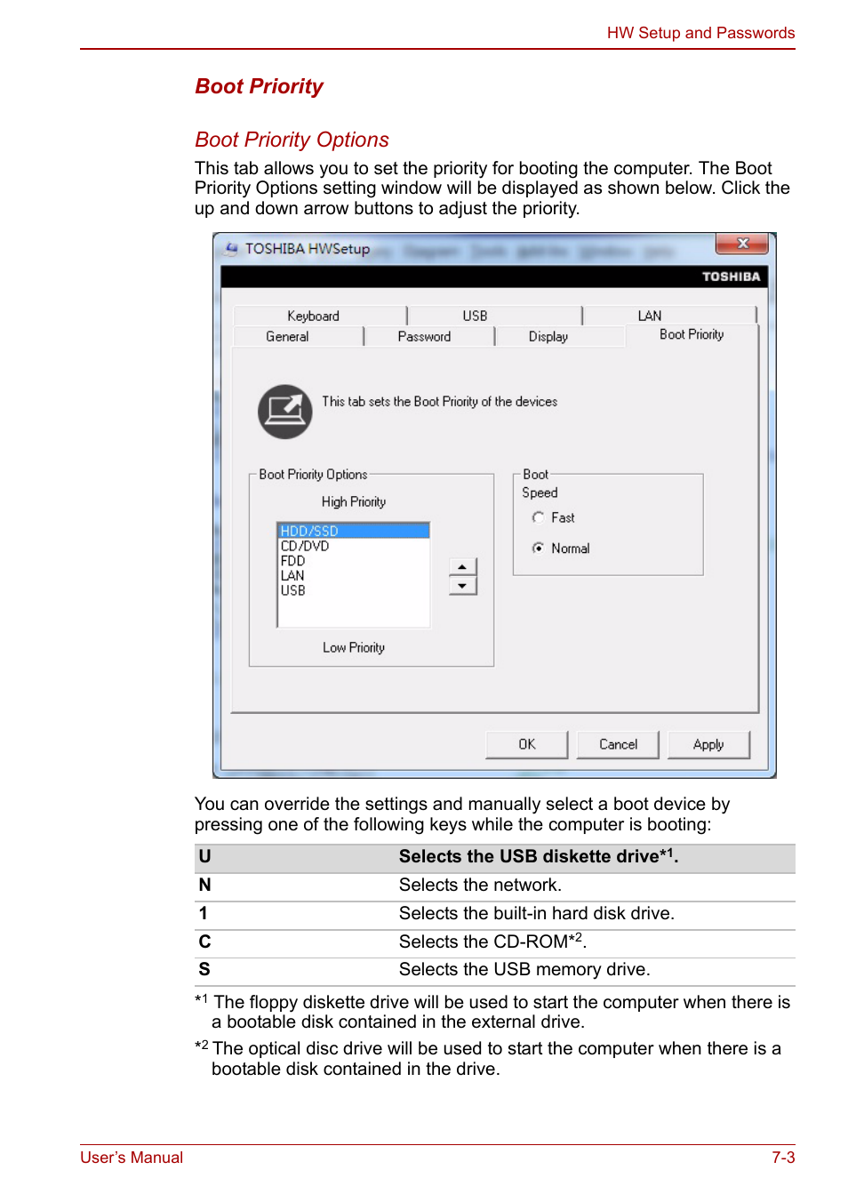 Boot priority boot priority options | Toshiba Satellite C640 User Manual | Page 121 / 169