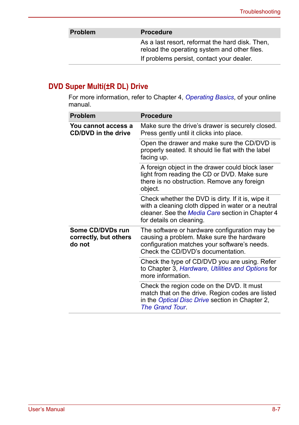 Dvd super multi(±r dl) drive | Toshiba Satellite C640 User Manual | Page 130 / 169