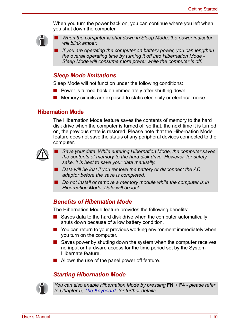 Hibernation mode, Hibernation | Toshiba Satellite C640 User Manual | Page 29 / 169