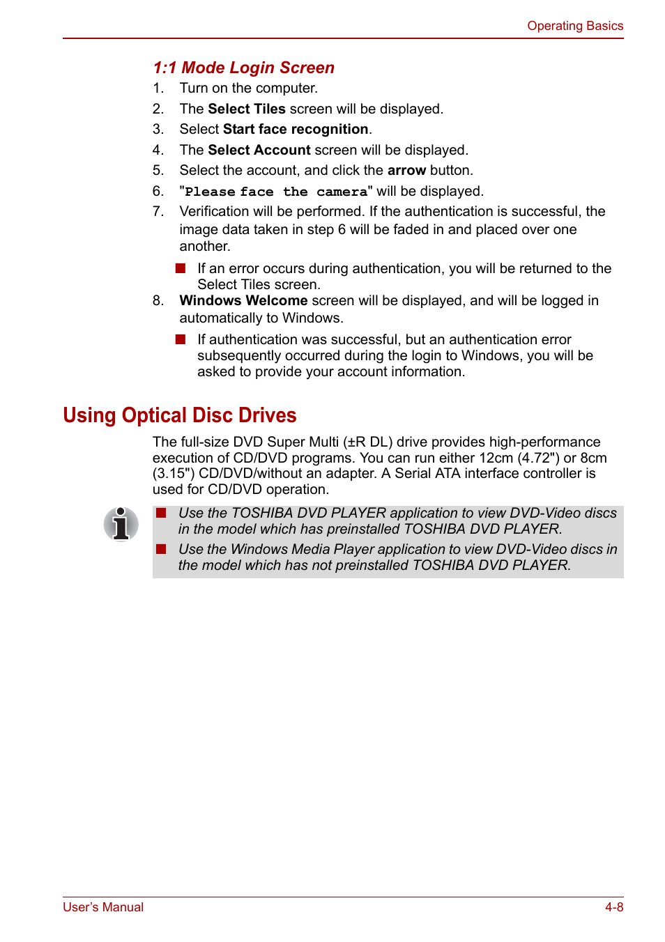 Using optical disc drives, Using optical disc drives -8 | Toshiba Satellite C640 User Manual | Page 75 / 169